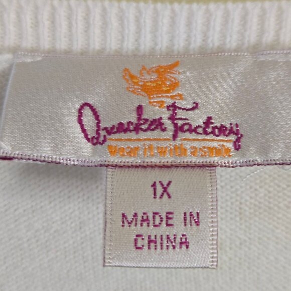 Quacker Factory White Pink Floral Sequined Plussize Cardigan Sweater Size 1X - Picture 8 of 9